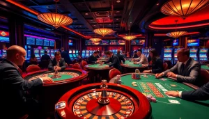 SODO Casino dynamic poker players engaging in strategic gameplay at a vibrant table.