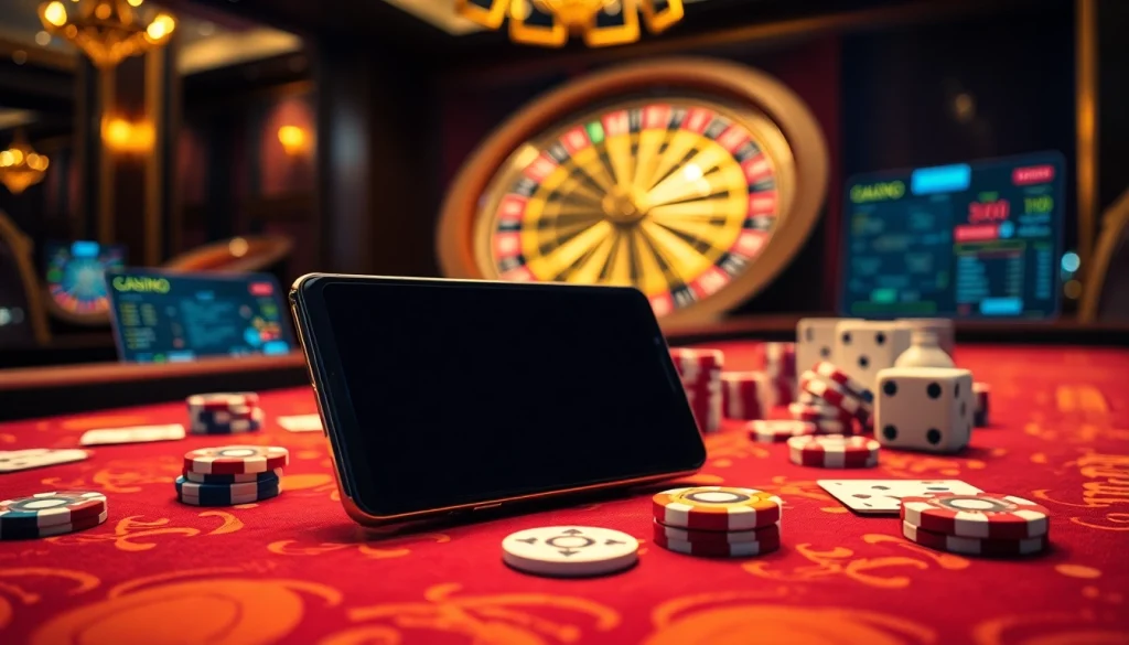 S8 mobile device enhances the thrill of casino gaming with cards and chips set up for a high-stakes game.
