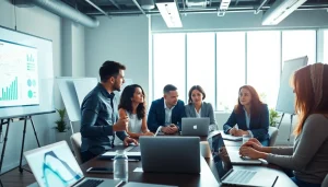 Team collaborating on growth strategy trends in a dynamic office setting.