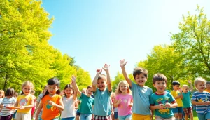 Kids enjoying various activities at vibrant Holiday camps in a sunlit outdoor setting.