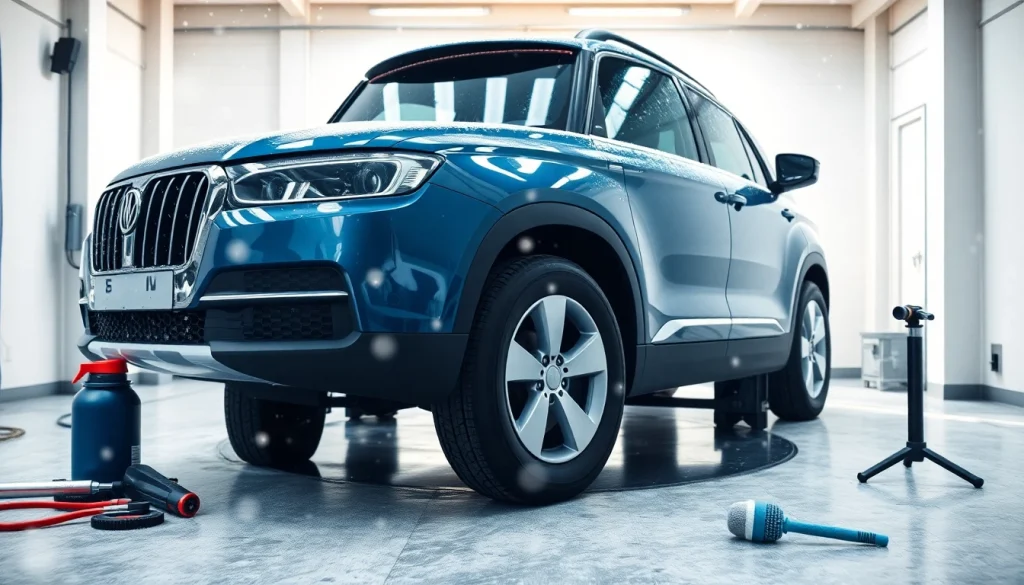 Enhancing winter car protection Chattanooga with professional detailing for an SUV in a garage.
