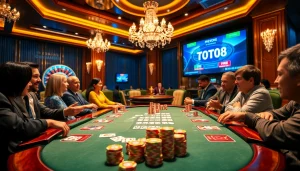 Engage in the excitement of raja toto88 at a luxurious poker table with vibrant chips and cards.