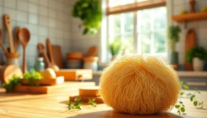 Enhance your kitchen experience with a natural kitchen loofah and vibrant herbs.