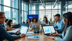 现代办公环境中的协作场景，专业人士使用WPS官网软件提升生产力的协作。