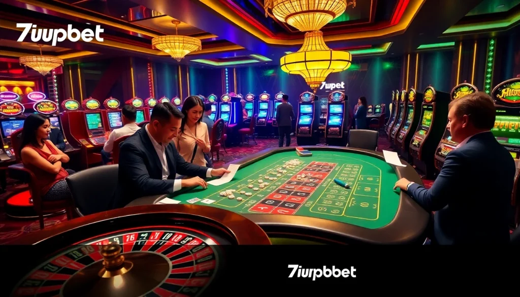 Exciting online gambling scene featuring 7upbet casino tables and vibrant betting action.