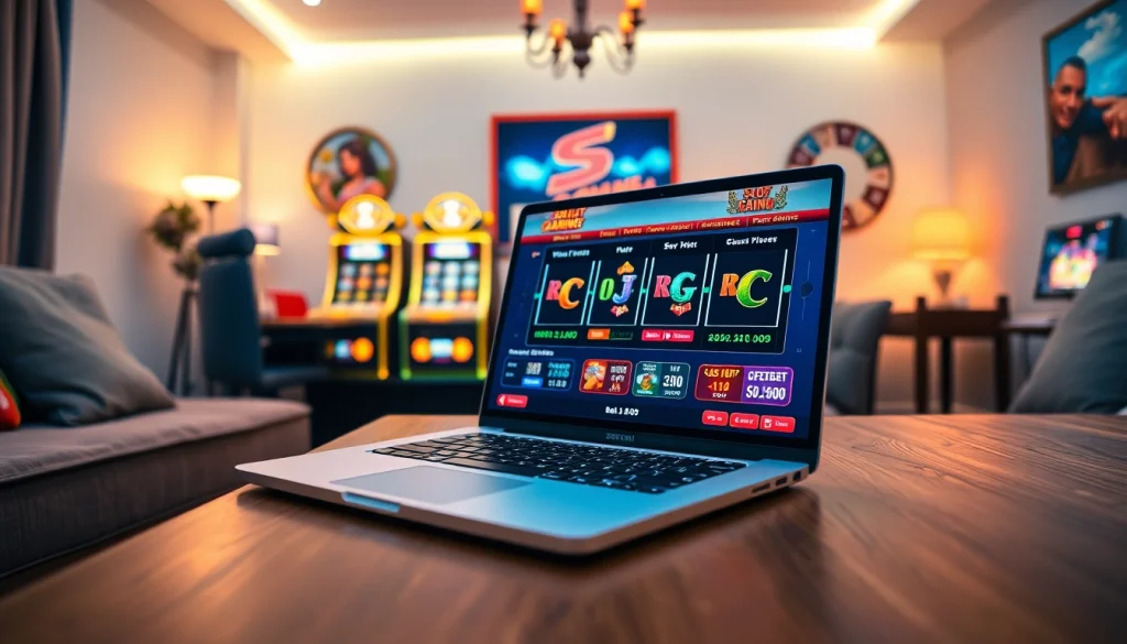 Menikmati slot deposit 1k dengan layar laptop menampilkan permainan slot yang menarik.