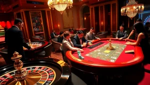 Experience the thrill of RR88 COM gambling with vibrant casino visuals showcasing roulette and poker games.