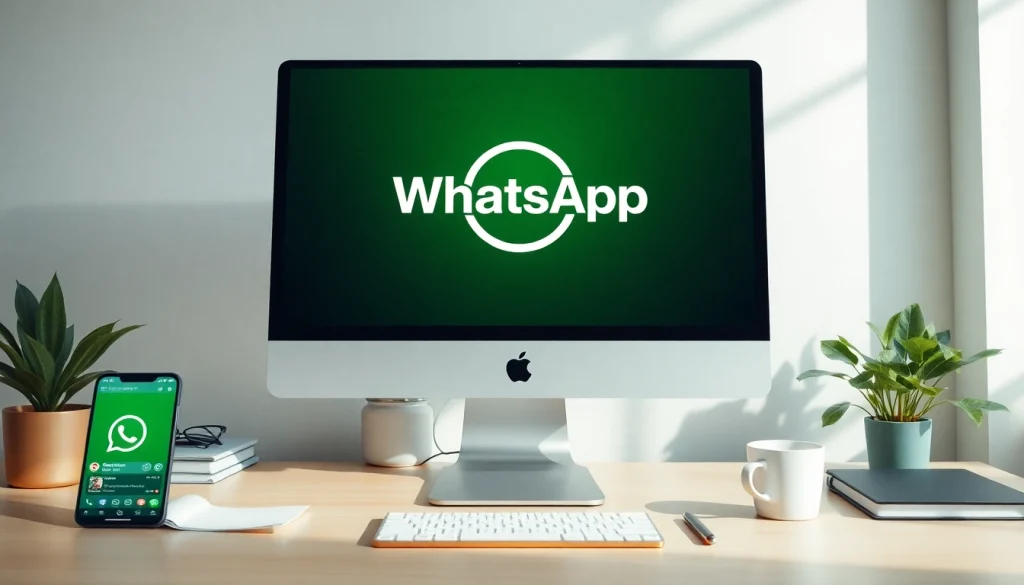 在现代工作站计算机屏幕上探索 WhatsApp网页版界面，展示无缝消息传递。