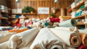 Gebruik goedkope katoen voor creatieve naaiprojecten in een aantrekkelijke stoffenwinkel.