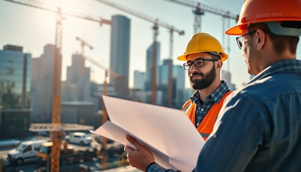 Manhattan Commercial General Contractor inspecting blueprints on an active construction site.