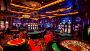 Scène excitante de joueurs aux tables dans le meilleur casino en ligne France, mettant en avant les sensations du jeu de casino.