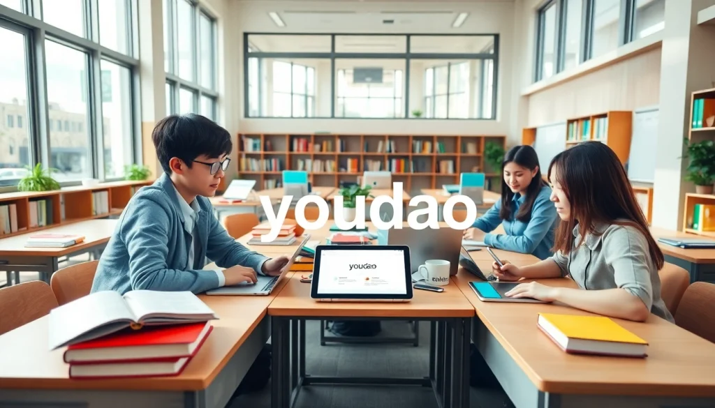 Youdao translation tool in a vibrant classroom highlighting modern learning.