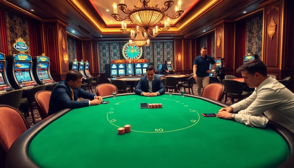 Scène captivante d'une partie de poker haut de gamme au meilleur casino en ligne France, dépeignant excitation et stratégie.