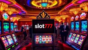 Excited players winning on slot777 jackpot machines in a vibrant casino setting.