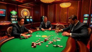 Players engaging in high-stakes poker at SHBET's luxurious online casino.