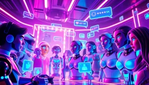 Illustration of vibrant digital interactions showcasing the best nsfw ai chatbots in an engaging futuristic setting.