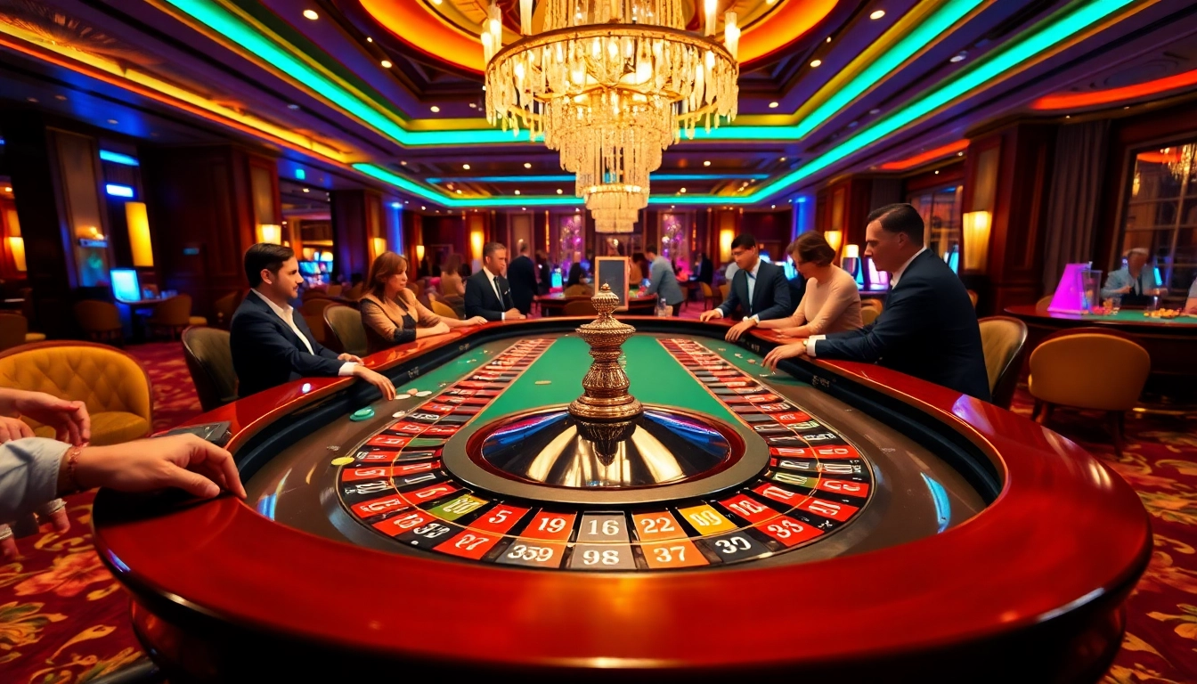 Melihat ibet44 login pada meja roulette yang menawan di kasino dengan pemain antusias.