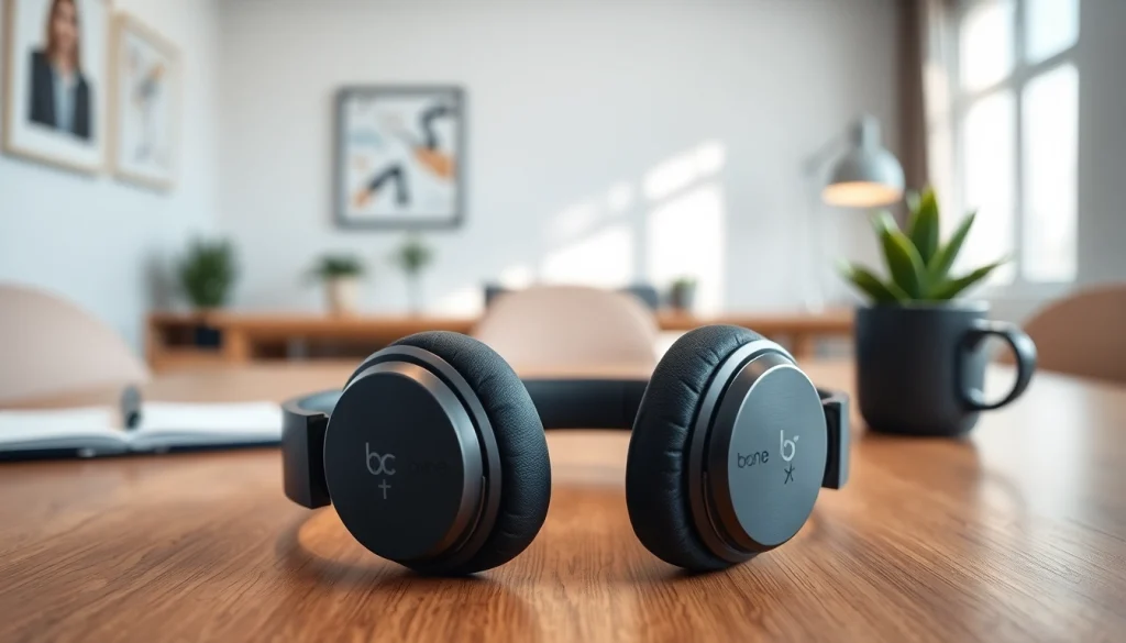 Discover the Bone X1 Bone Conduction Headphones showcased in a stylish home office setting.