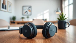 Discover the Bone X1 Bone Conduction Headphones showcased in a stylish home office setting.