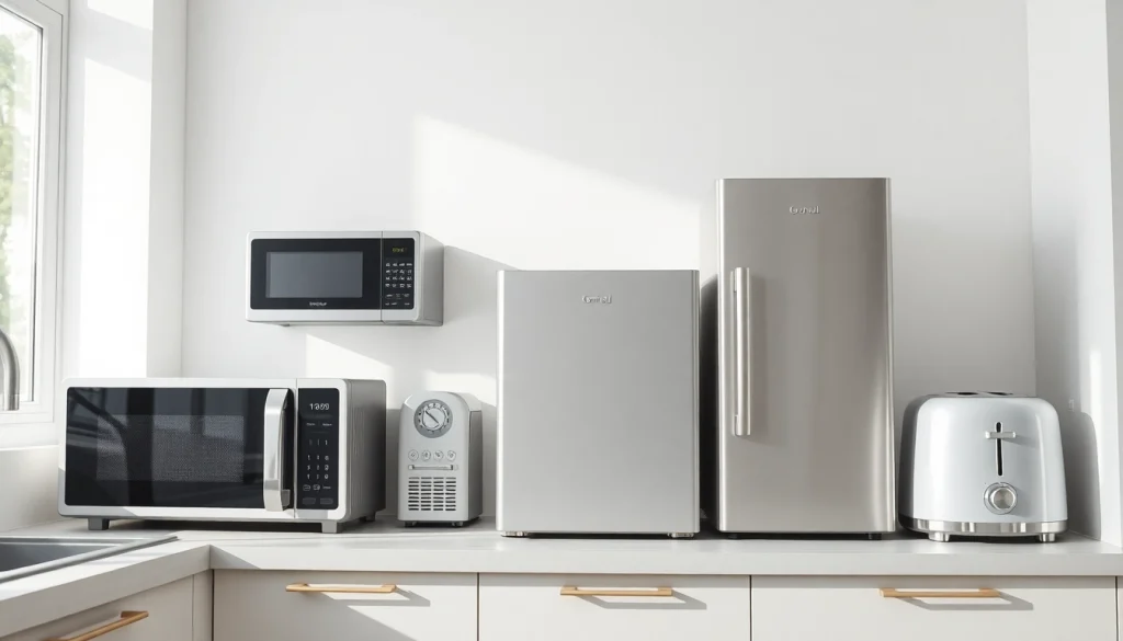 Explore affordable appliance options in a bright, modern kitchen setting showcasing various sleek devices.