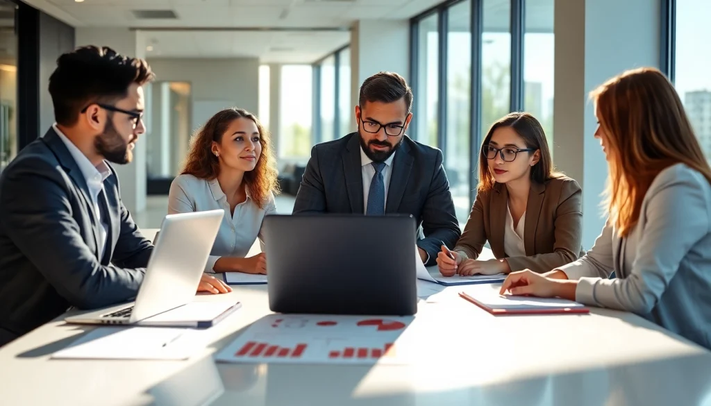 Engage in Bid-No-Bid Analysis with a diverse team evaluating project proposals in a modern office.