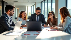 Engage in Bid-No-Bid Analysis with a diverse team evaluating project proposals in a modern office.