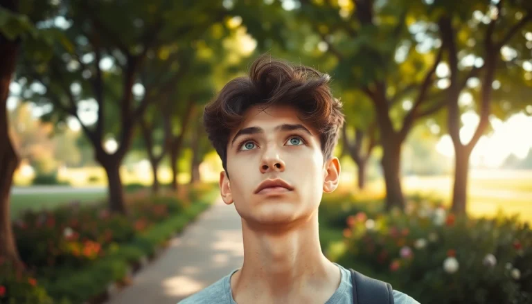 Find my true calling depicted through a young adult contemplating their future in a tranquil park.