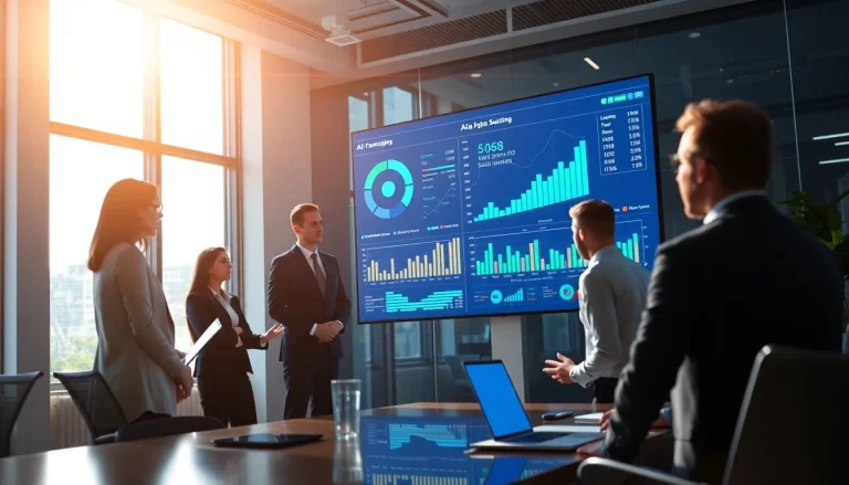 Utilize AI for competitor analysis with innovative data tools in a collaborative office setting.