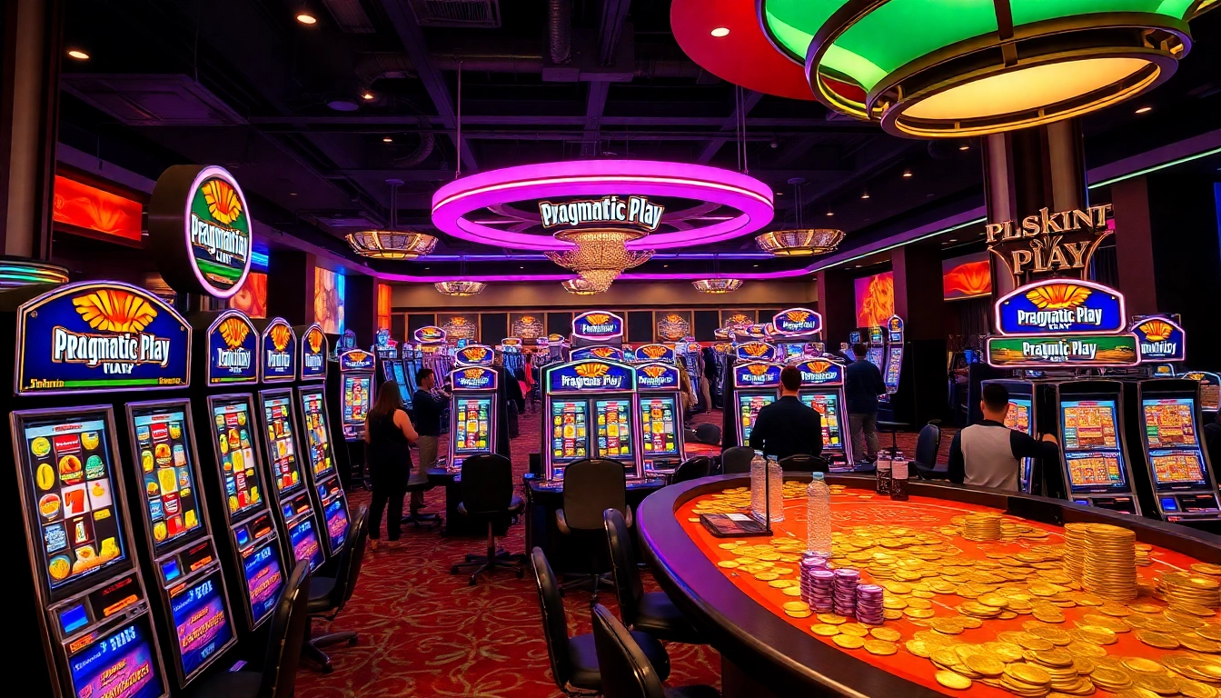 Players engaging with slot pragmatic play machines in a vibrant casino atmosphere.