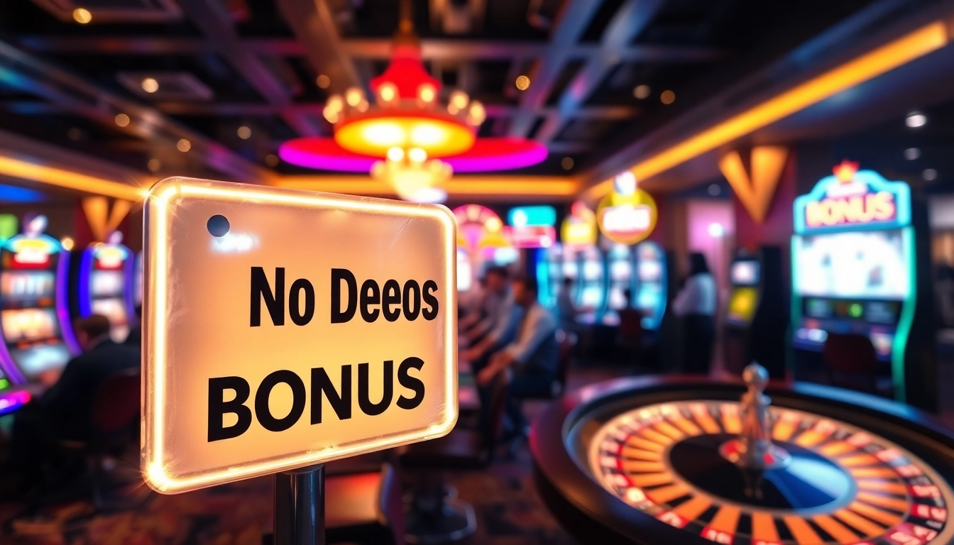 Die neue casino bonus ohne einzahlung angezeigt in einem lebhaften Casino mit Spieler.