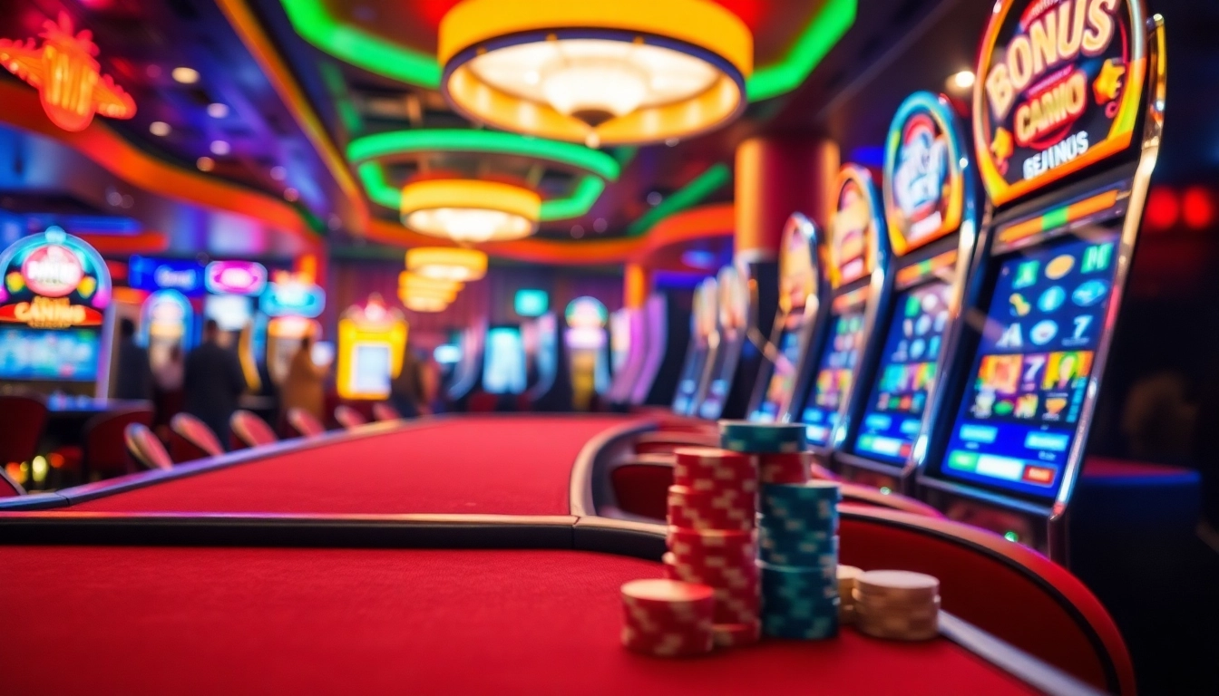 Neue casino bonus ohne einzahlung: Vibrant casino scene showcasing exciting gaming options and bonuses.
