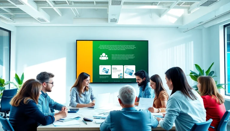Werbeagentur team brainstorming ideas in a modern office environment.