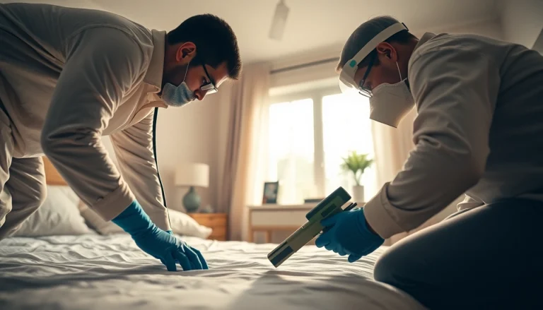 local bed bug exterminators conducting a thorough bed inspection with professional tools