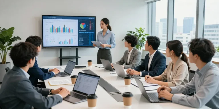 Rapat tim profesional di aafikotatangeran.org dengan analisis keuangan dan kolaborasi aktif.