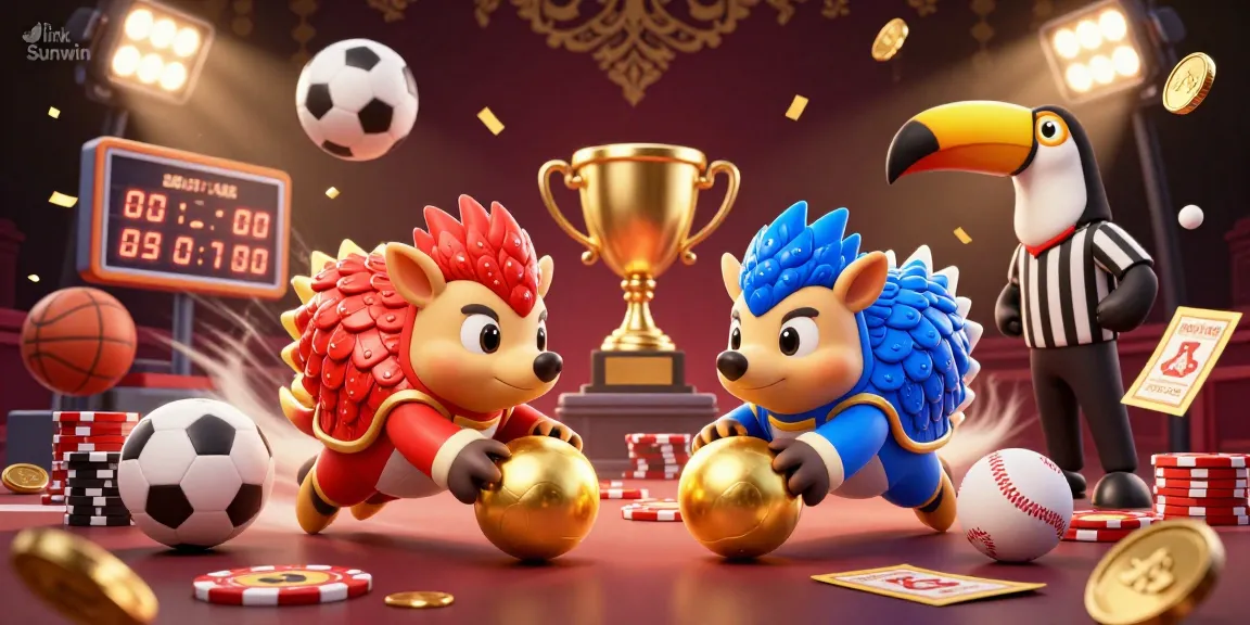 Engage with the immersive scene of Link Sunwin featuring pangolins competing in dynamic gambling action amidst vibrant casino elements.