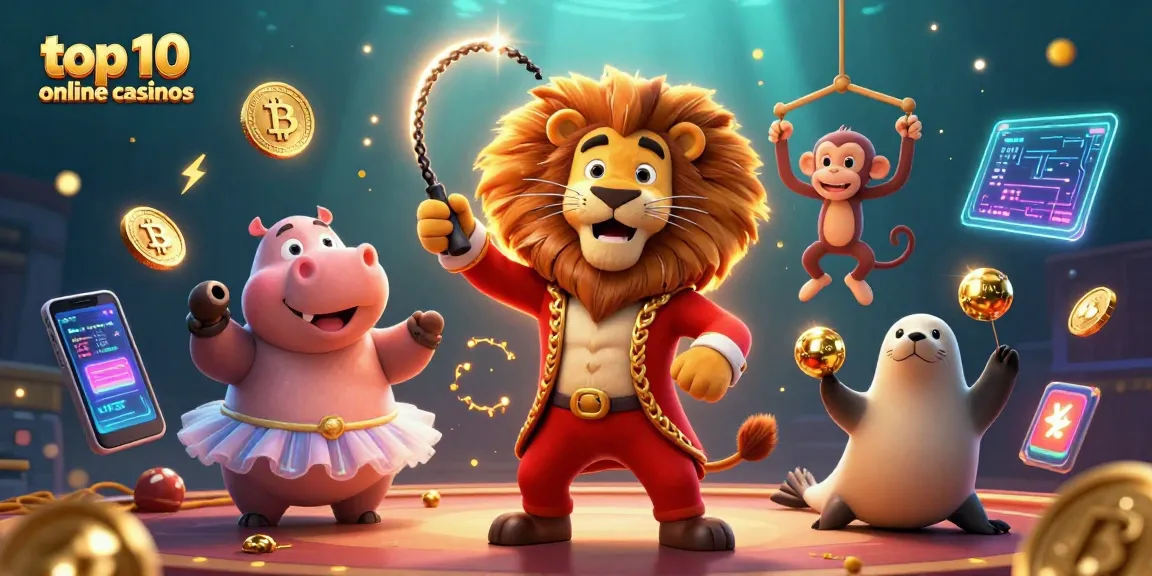 Engaging 3D illustration of the top 10 online casinos with vibrant characters and casino elements.