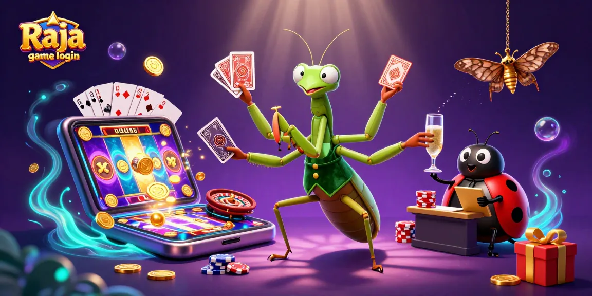 Experience the excitement of Raja game login with 3D characters and vibrant casino elements.
