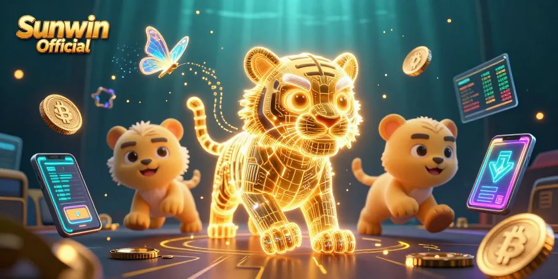 Win big with Sunwin Official's vibrant casino scene filled with digital energy and crypto elements.