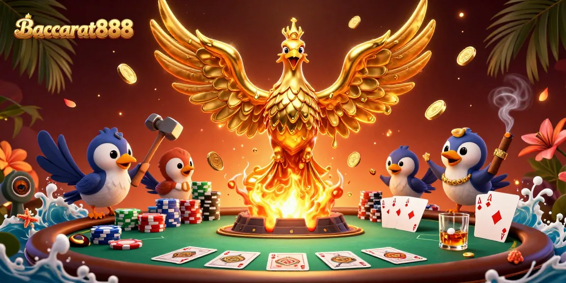 Engage with Baccarat888 as a molten phoenix emerges, embodying thrilling casino excitement.