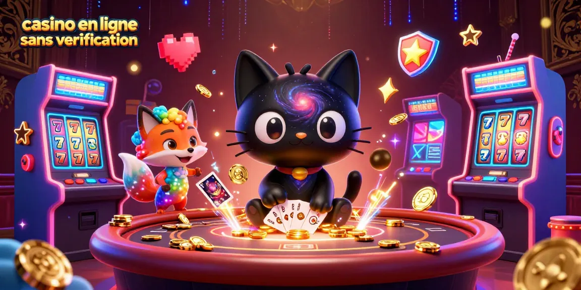 Jouez au casino en ligne sans vérification avec un chat noir de trou noir et un renard nébuleux au centre d'une table cosmique.