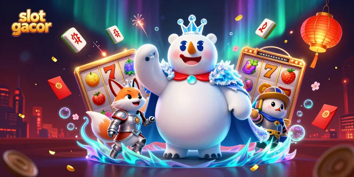 Engage with slot gacor featuring a polar bear king and fox in 3D casino-themed art.