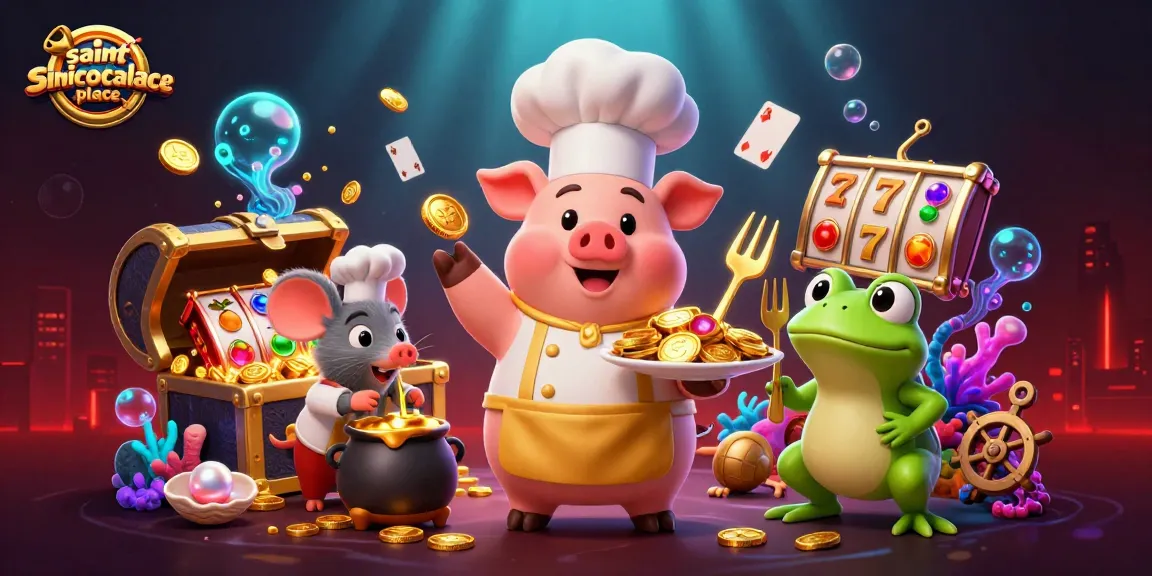 saintnicolasplace showcases a vibrant casino scene with a chef pig, mouse, and frog among golden coins.